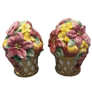 father Christmas poinsettia salt pepper shakers dinning pink green floral READ